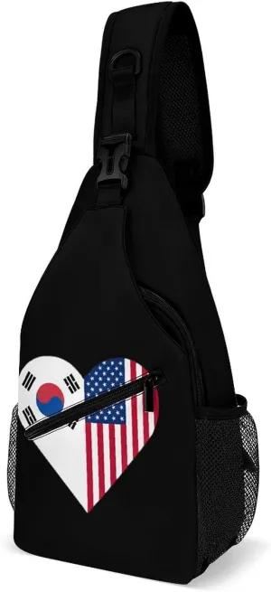 US and South Korean Flag Printed Crossbody Sling Bag Chest Bags Shoulder Backpack for Travel Sport