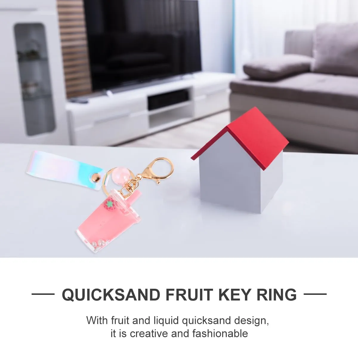 VALICLUD Lovely Fruit Liquid Quicksand Keychain Acrylic Keyring Bag Ornament