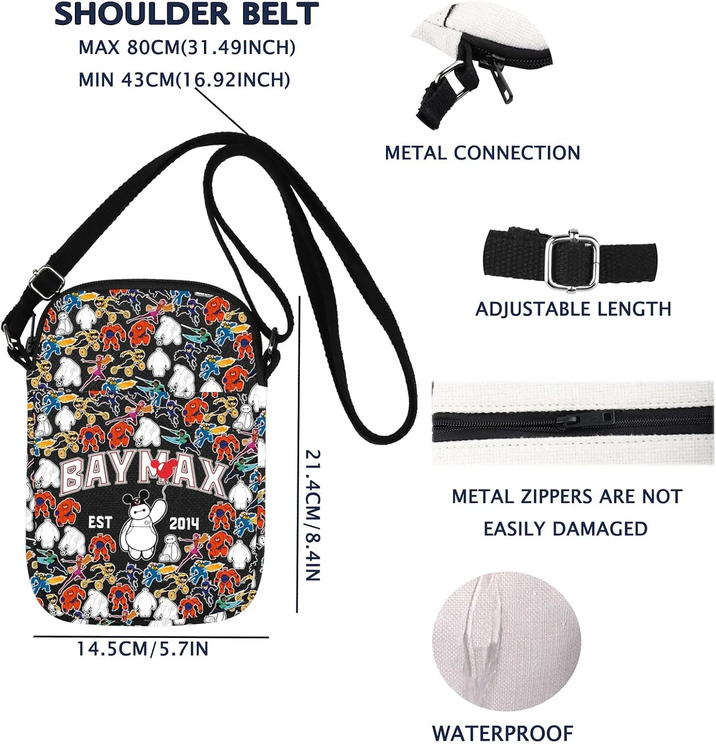 VAMSII Animated Film Merchandise Gift Baymax Est 2014 Crossbody bag Movie Fans gift