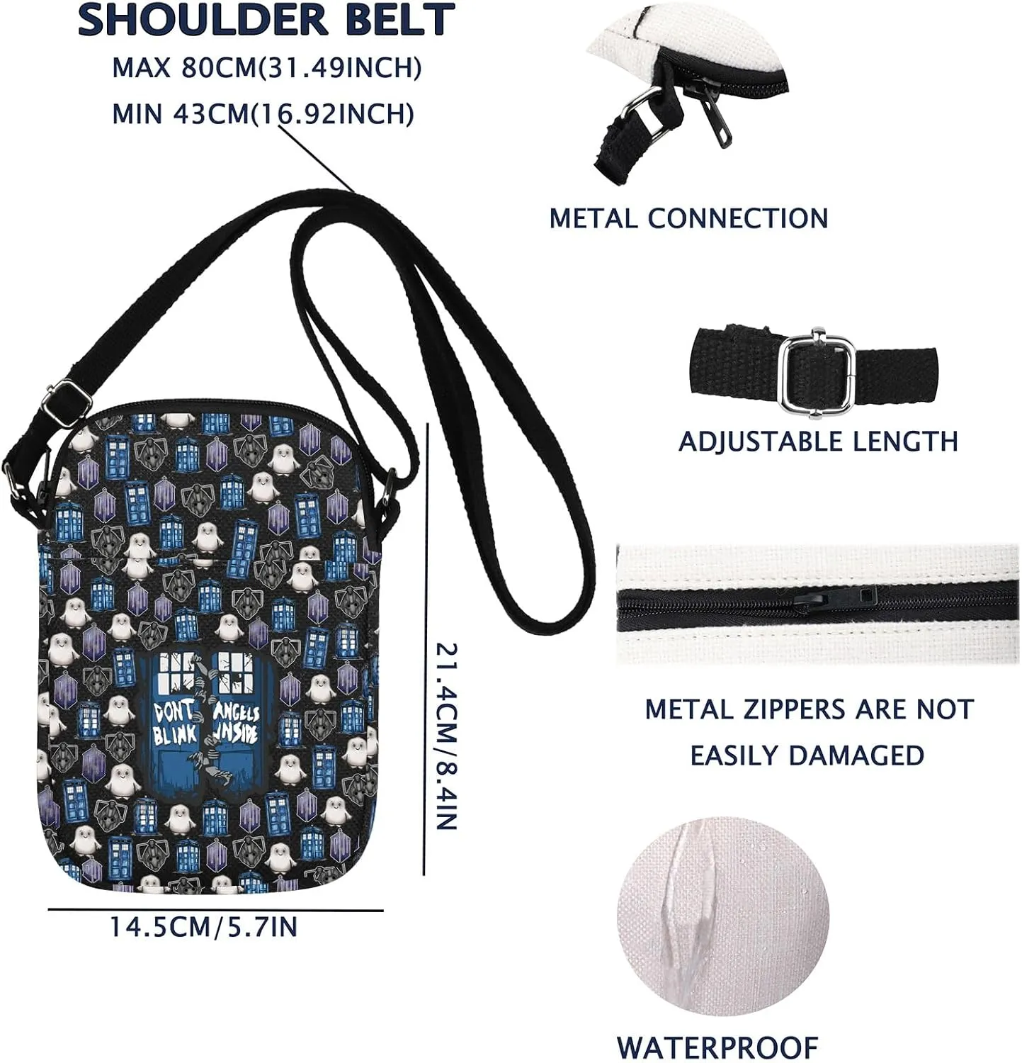 VAMSII Dr Who Crossbody Bag Doctor Tv Series Fans Gift Tour Police Box Gift Don't Blink Angels Inside Gift (Dont Blink CB)