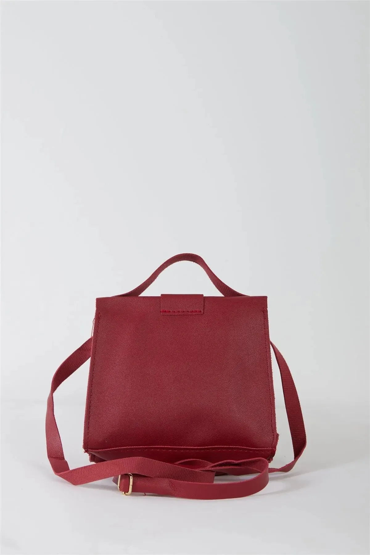 Vegan Leather Buckle Crossbody Flap Satchel Handbag