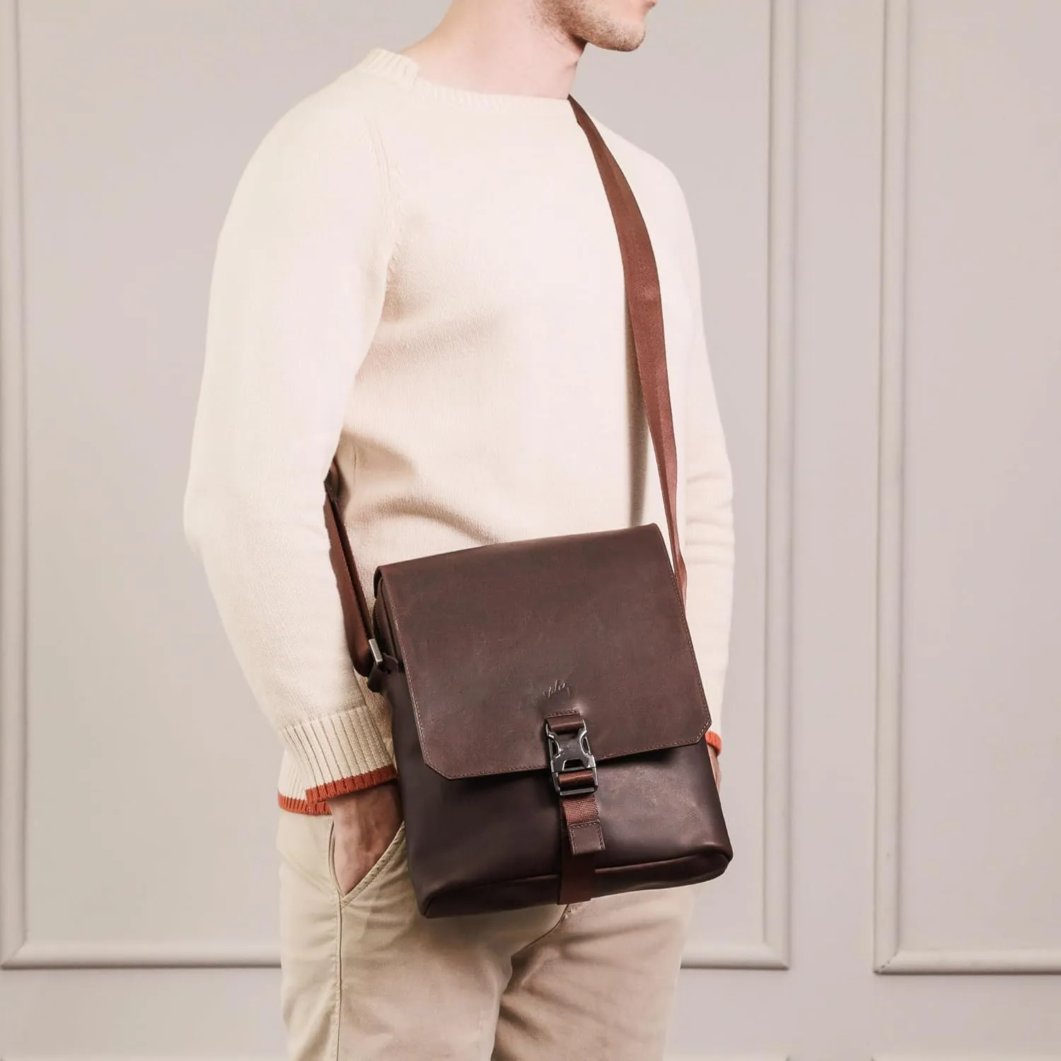 VELEZ Top Grain Leather Bag For Men - Small Sling Messenger Bags - 11 inch Tablet - Mens Crossbody Shoulder Purse