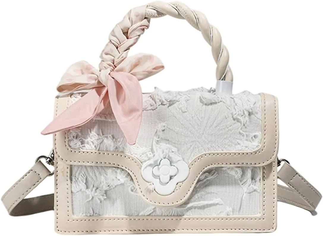 Verdusa Women's Vintage Crossbody Bags Top Handle Square Flap Satchel Purses with Ribbon