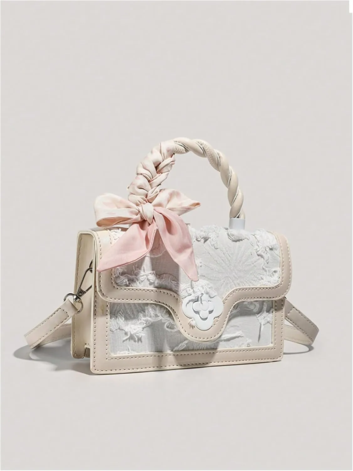 Verdusa Women's Vintage Crossbody Bags Top Handle Square Flap Satchel Purses with Ribbon