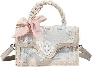 Verdusa Women's Vintage Crossbody Bags Top Handle Square Flap Satchel Purses with Ribbon