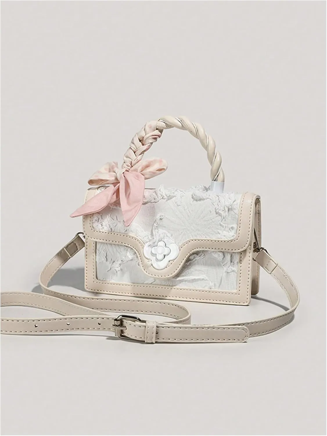Verdusa Women's Vintage Crossbody Bags Top Handle Square Flap Satchel Purses with Ribbon
