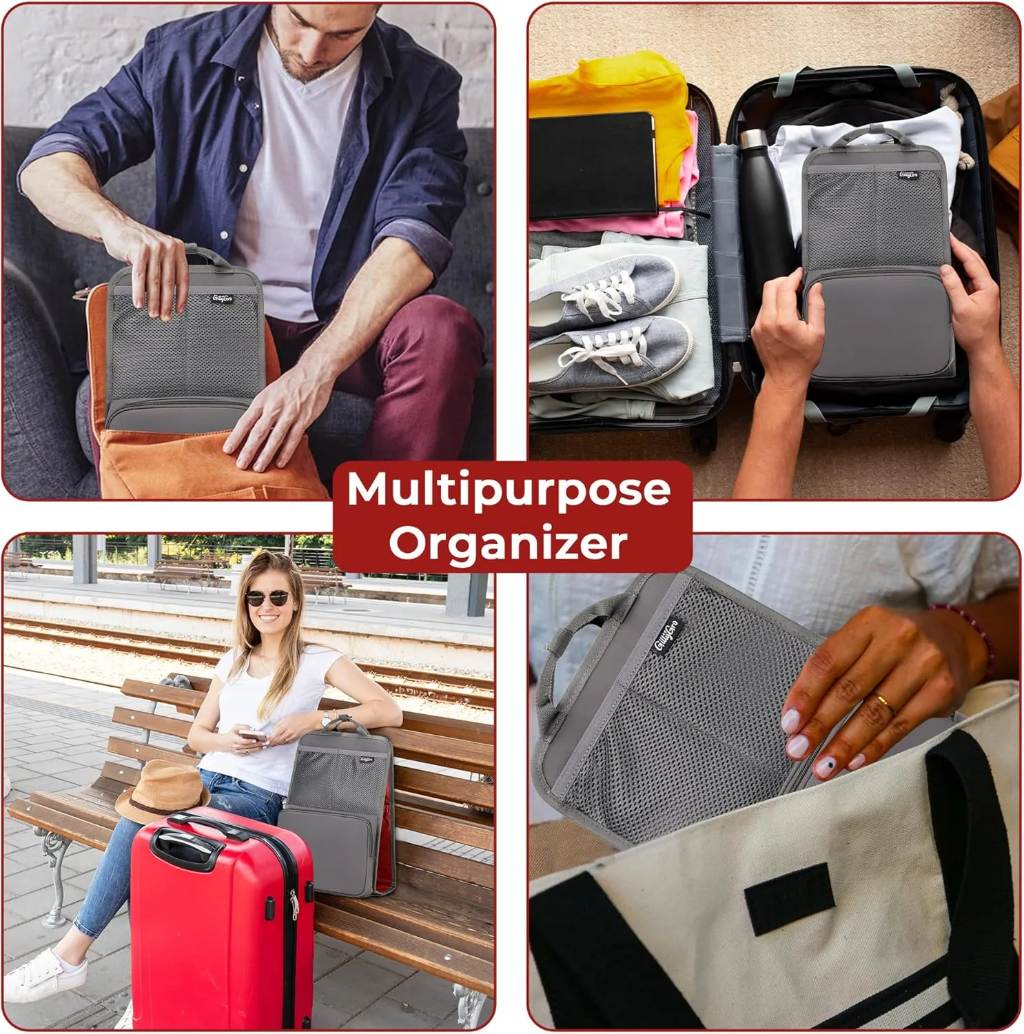 Vertical Backpack Organizer Insert for Tote Bag, Carry On, Picnic, Camping – Foldable Insulated Waterproof Pouch Divider with Pockets & Handles, Travel Accessories for Women & Men