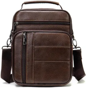 Vertical Crossbody Bag Business Men's Shoulder Top Layer Vintage Handbag