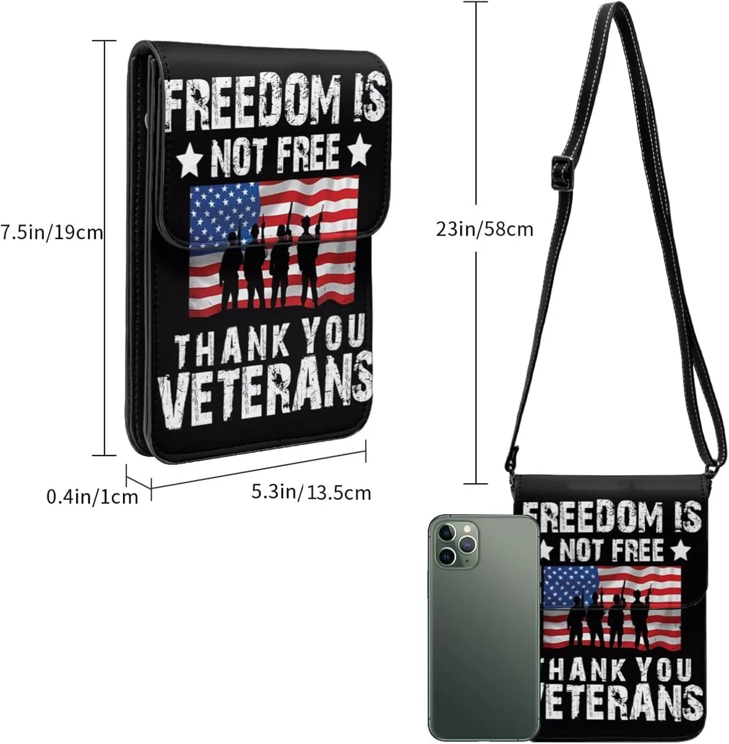 Veterans Day and Eagle USA Flag Cell Phone Purse Small Crossbody Bag For Women Men Wallet Purse With Adjustable Strap
