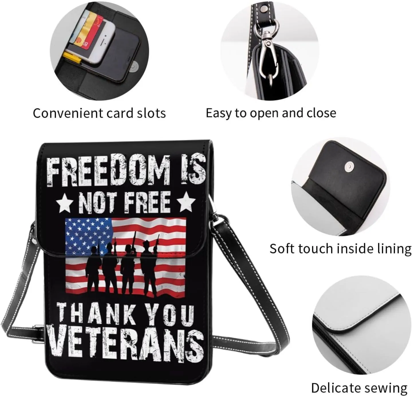 Veterans Day and Eagle USA Flag Cell Phone Purse Small Crossbody Bag For Women Men Wallet Purse With Adjustable Strap