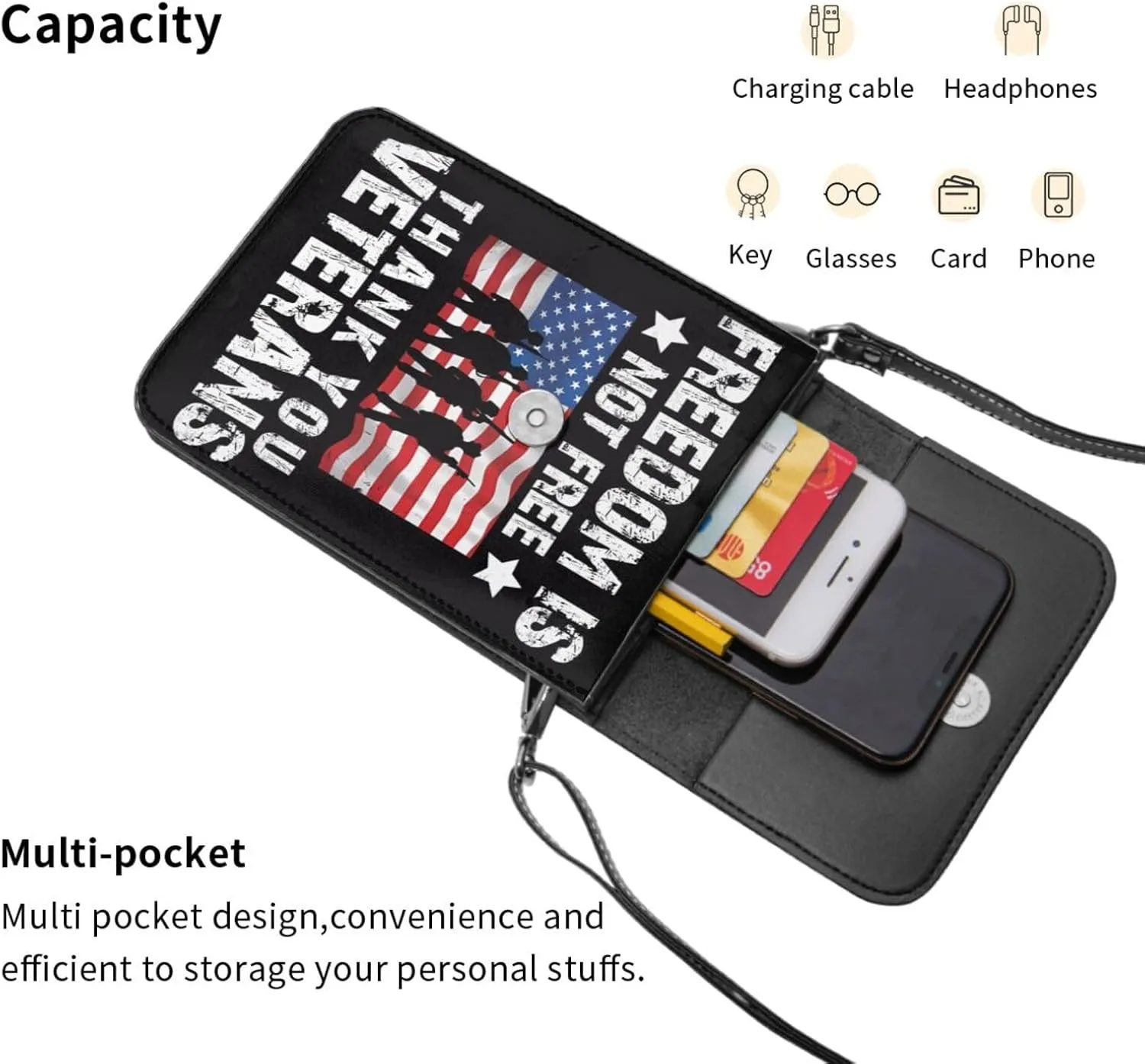 Veterans Day and Eagle USA Flag Cell Phone Purse Small Crossbody Bag For Women Men Wallet Purse With Adjustable Strap