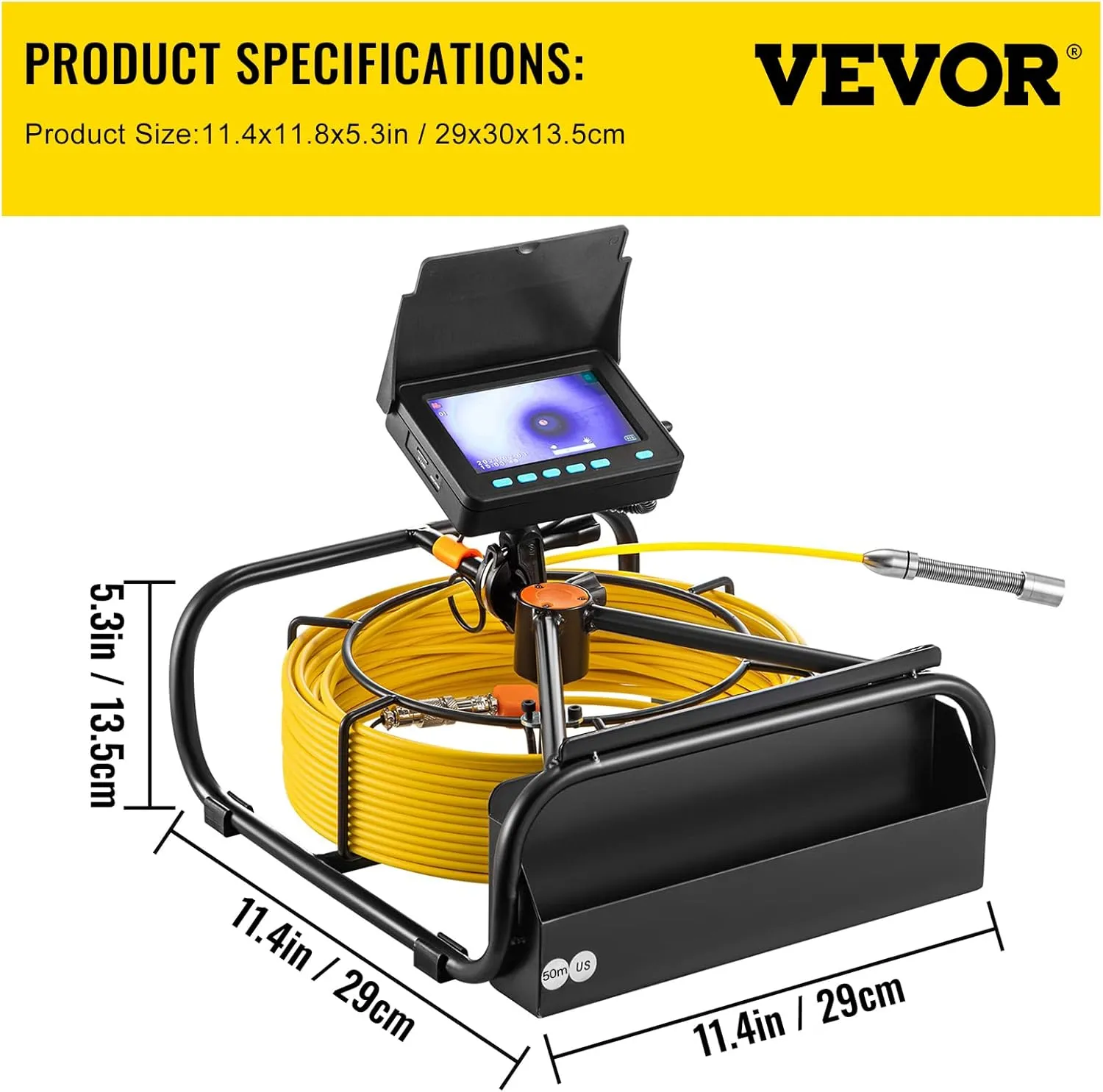 VEVOR Sewer Camera, 164ft/50M 4.3" Pipe Drain Inspection Camera with DVR Function & Snake Cable, Waterproof IP68 Borescope w/LED Lights, Industrial Endoscope for Home Wall Duct Drain Pipe Plumbing