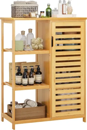 VIAGDO Bathroom Cabinet Bamboo Storage Cabinet with Doors and 3 Side Shelves, Freestanding Floor Cabinet for Bathroom, Living Room, Bedroom, Hallway, Kitchen, Storage Organizer