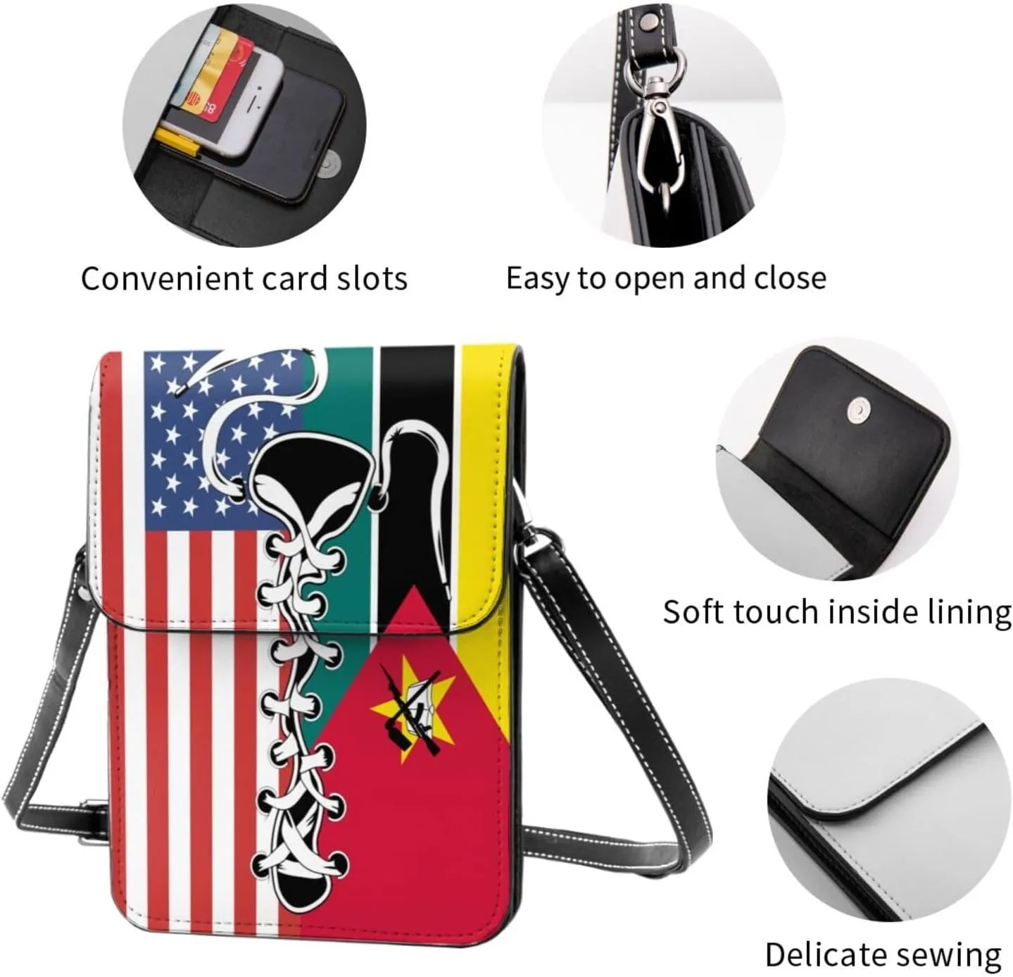 Vintage America Palauan Palau Flag Funny Shoelace Small Crossbody Purse Cell Phone Bag for Women