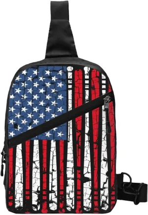 Vintage Baseball American Flag Portable Sling Bags Packable Crossbody Bag Foldable Sport Daypack Reusable Shoulder Backpack Diagonally Chest Bag for Workout Travel