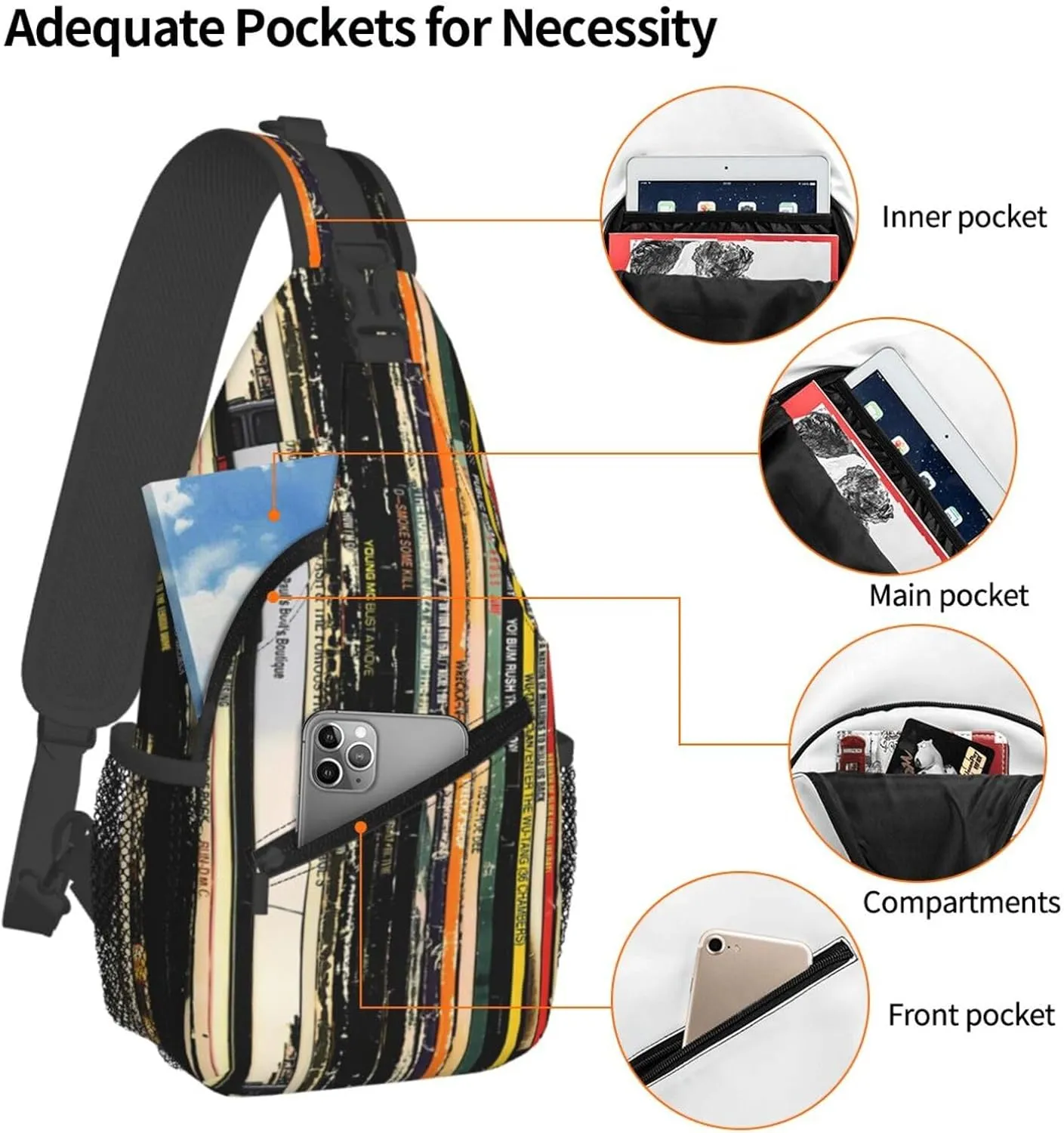 Vintage Books Pattern Chest Sling Bag Crossbody Shoulder Backpack Bag Gym Cycling Travel Hiking Daypack Cross Bag