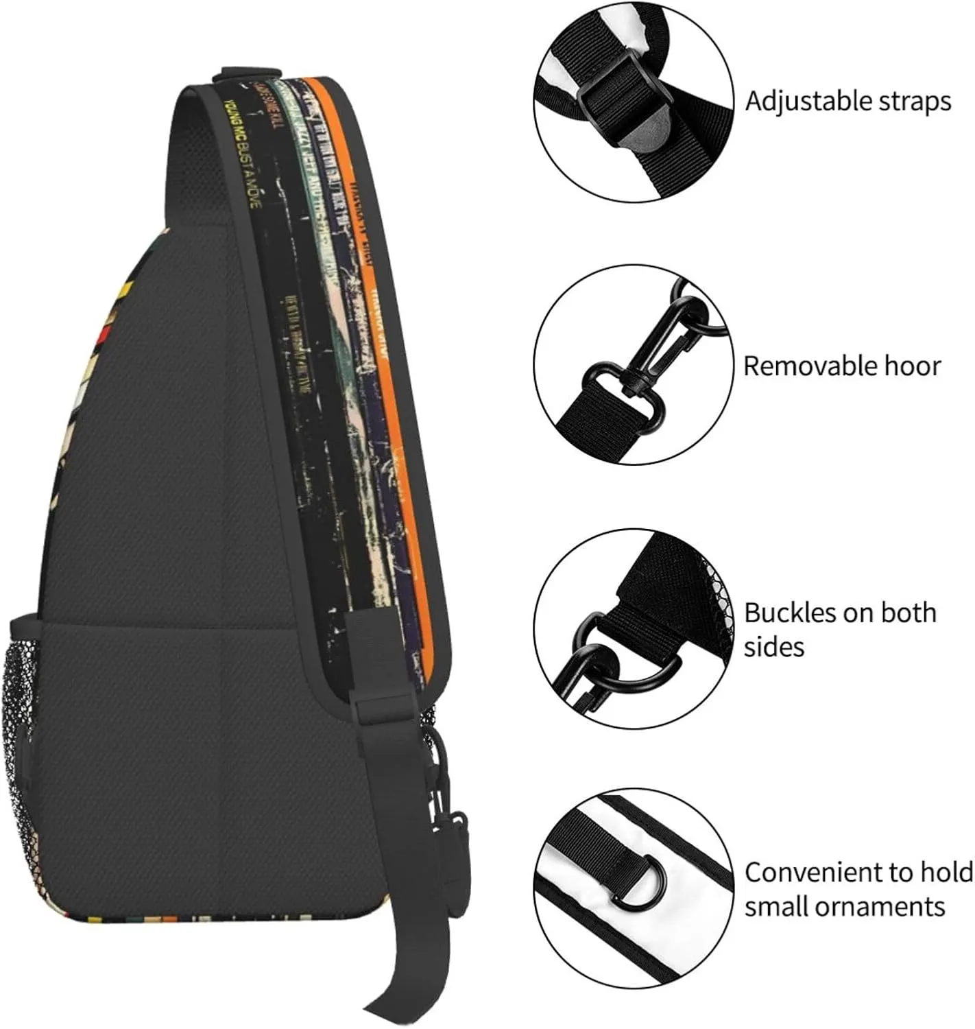 Vintage Books Pattern Chest Sling Bag Crossbody Shoulder Backpack Bag Gym Cycling Travel Hiking Daypack Cross Bag