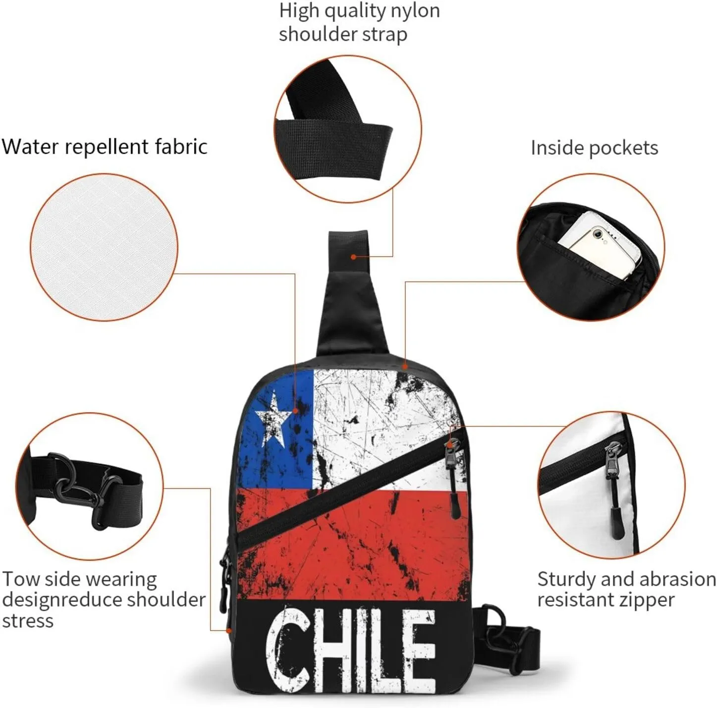 Vintage Chile Chilean Flag Crossbody Bag Portable Sling Bags Foldable Chest Daypack Reusable Sports Shoulder Backpack Diagonally Casual Rucksack Travel Bag