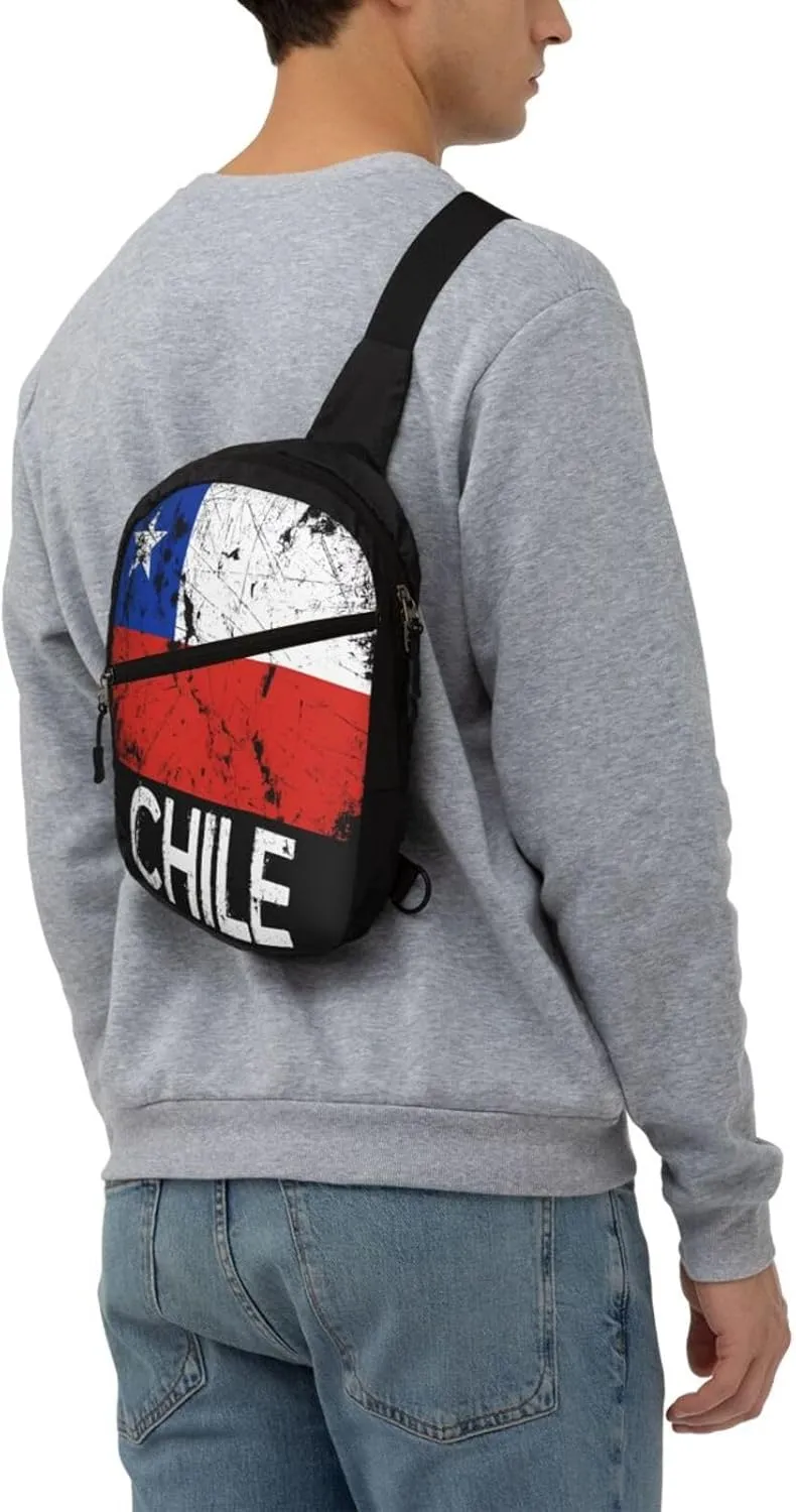 Vintage Chile Chilean Flag Crossbody Bag Portable Sling Bags Foldable Chest Daypack Reusable Sports Shoulder Backpack Diagonally Casual Rucksack Travel Bag