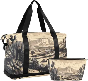 Vintage Desert Landscape Duffel Bag Lightweight Carry On Gym Bags for Travel and Weekends, Versatile Overnight Bag with Shoe Compartment