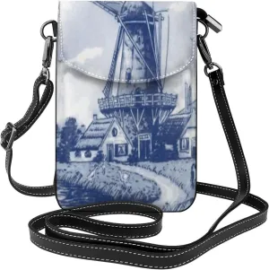 Vintage Dutch Windmill Women Small Crossbody Cell Phone Purse Leather Fashion Shoulder Bag With Shoulder Strap