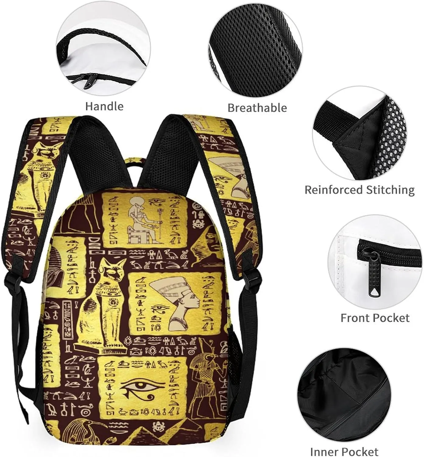 Vintage Egyptian Pharaonic Tribe Bags Set Backpack For Work Hiking Lunch Bag Travel Unisex Bags