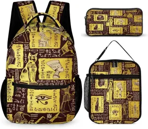 Vintage Egyptian Pharaonic Tribe Bags Set Backpack For Work Hiking Lunch Bag Travel Unisex Bags
