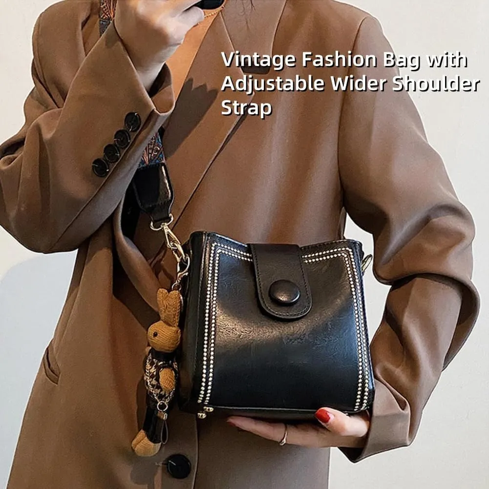Vintage Fashion Bag with Adjustable Wider Shoulder Strap,Vintage Fashion Crossbody Bag,Vintage Retro Small Water Bucket Bag