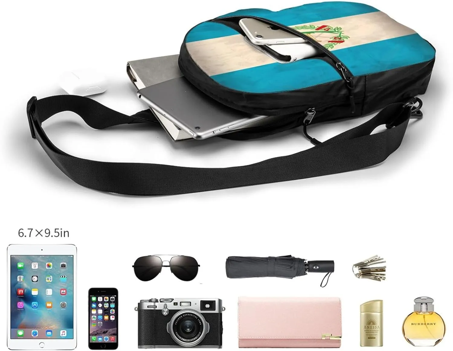 Vintage Guatemala Guatemalan Flag Crossbody Bag Portable Sling Bags Foldable Chest Daypack Reusable Sports Shoulder Backpack Diagonally Casual Rucksack Travel Bag
