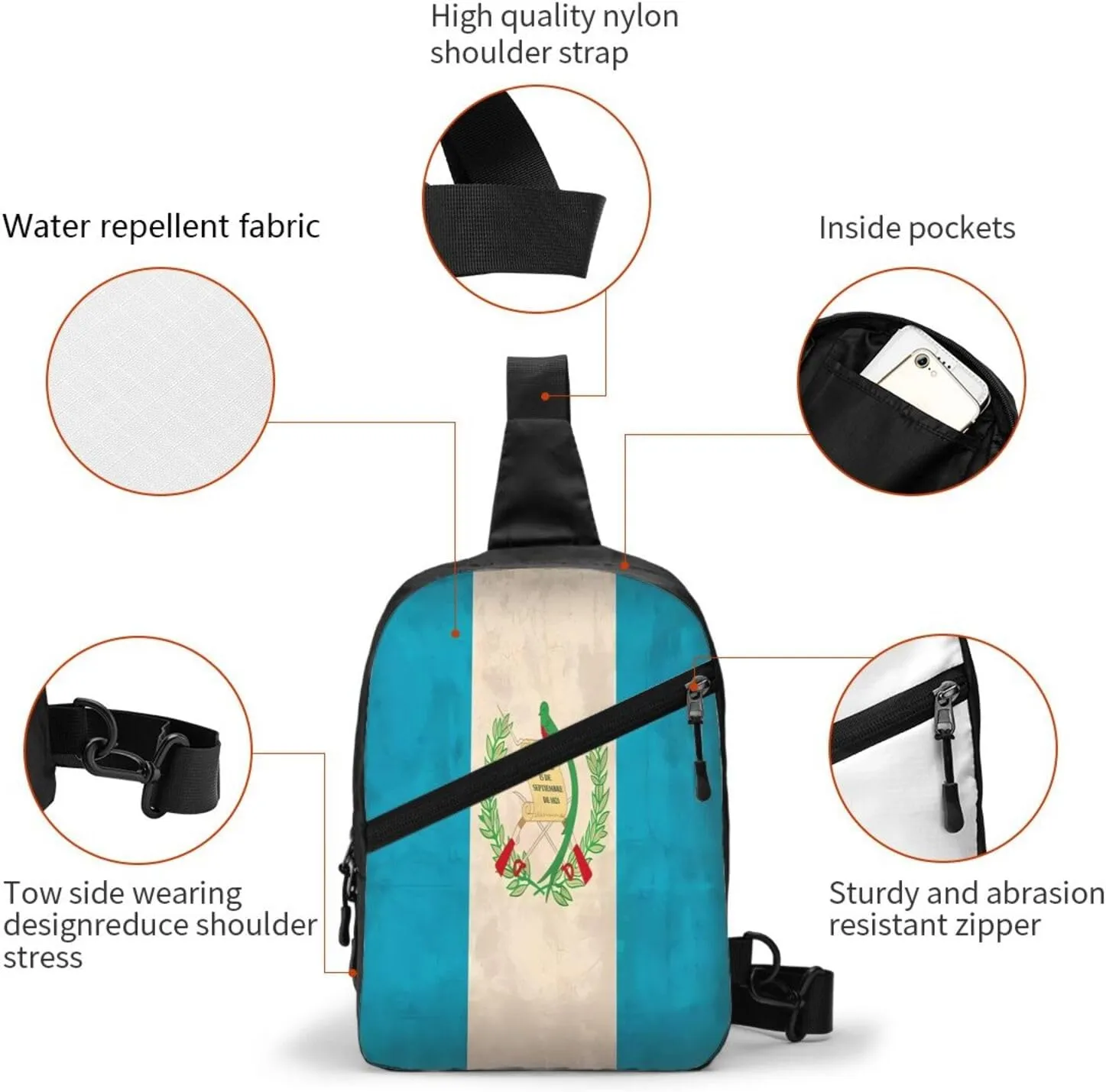 Vintage Guatemala Guatemalan Flag Crossbody Bag Portable Sling Bags Foldable Chest Daypack Reusable Sports Shoulder Backpack Diagonally Casual Rucksack Travel Bag