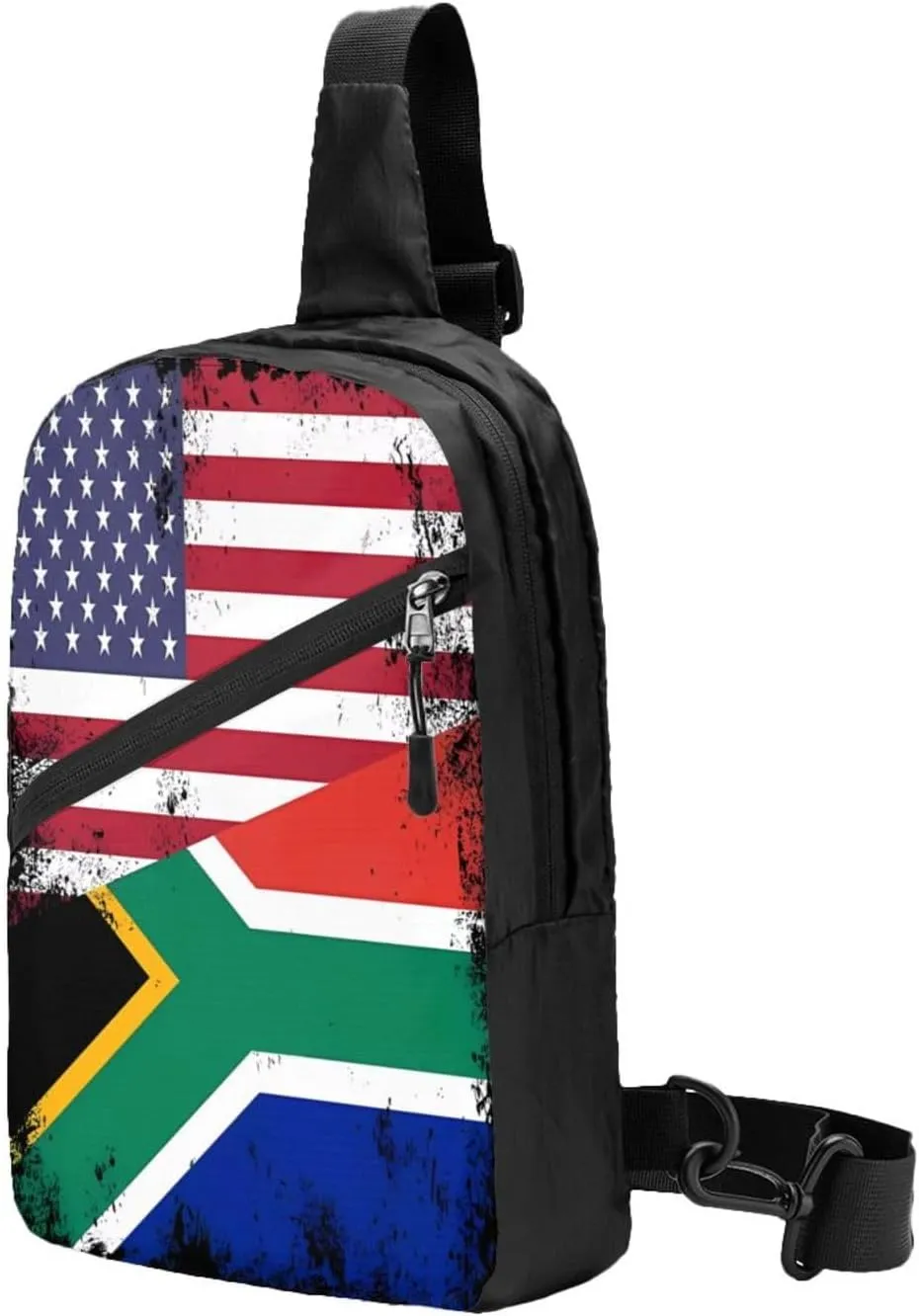 Vintage Half South African American Flag Crossbody Bag Portable Sling Bags Foldable Chest Daypack Reusable Sports Shoulder Backpack Diagonally Casual Rucksack Travel Bag