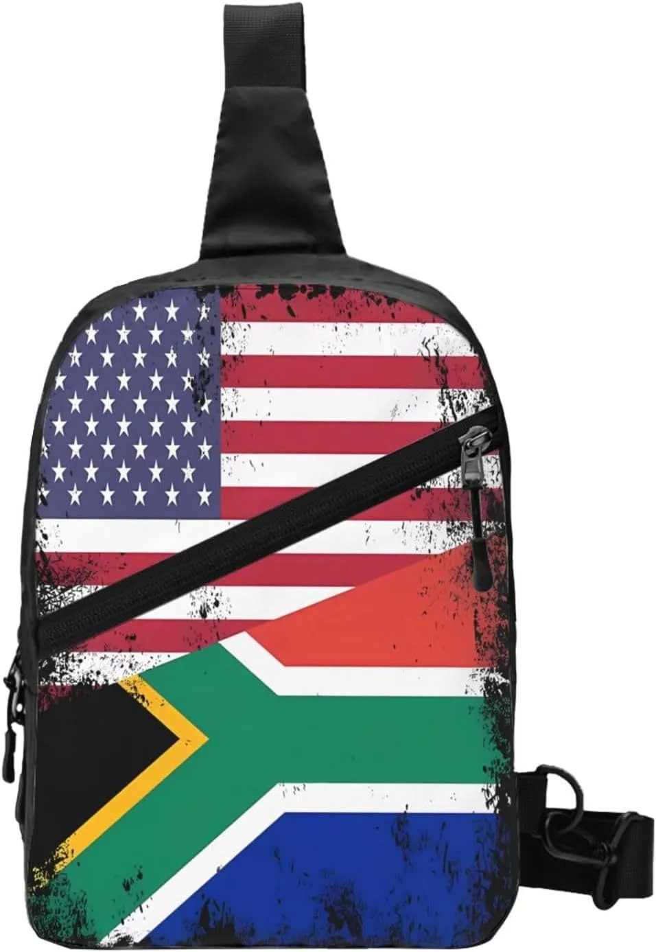 Vintage Half South African American Flag Crossbody Bag Portable Sling Bags Foldable Chest Daypack Reusable Sports Shoulder Backpack Diagonally Casual Rucksack Travel Bag
