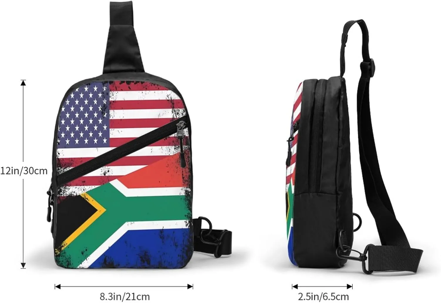 Vintage Half South African American Flag Crossbody Bag Portable Sling Bags Foldable Chest Daypack Reusable Sports Shoulder Backpack Diagonally Casual Rucksack Travel Bag