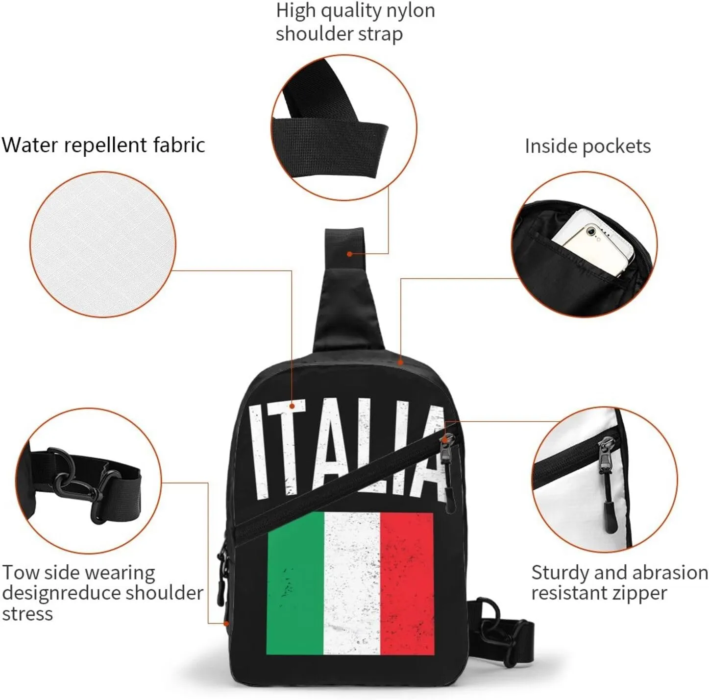 Vintage Italy Italia Italian Flags Crossbody Bag Portable Sling Bags Foldable Chest Daypack Reusable Sports Shoulder Backpack Diagonally Casual Rucksack Travel Bag