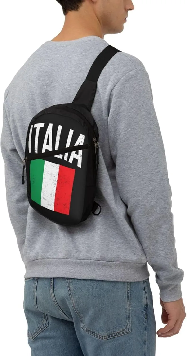 Vintage Italy Italia Italian Flags Crossbody Bag Portable Sling Bags Foldable Chest Daypack Reusable Sports Shoulder Backpack Diagonally Casual Rucksack Travel Bag