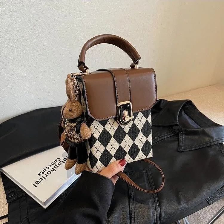 Vintage Lattice Shoulder Crossbody Bag, Premium Feeling Niche Design Women's Bags, Shoulder Bags (Brown)