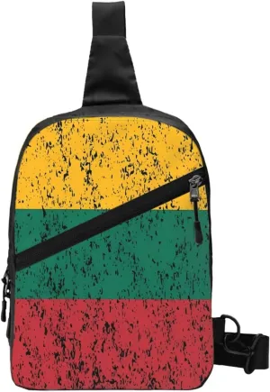 Vintage Lithuania Flag Packable Crossbody Bag Portable Sling Bags Foldable Travel Daypack Reusable Sports Shoulder Backpack Diagonally Chest Bag for Workout