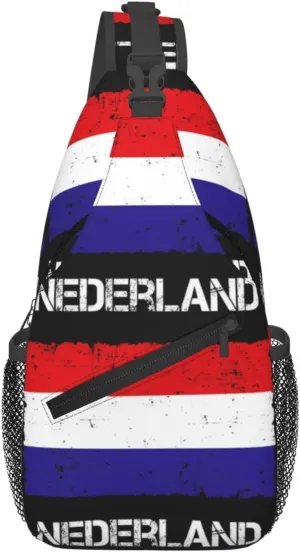Vintage Netherlands Holland Flag Crossbody Bag Cross Chest Bag Adjustable Sling Backpack Sports Gym Shoulder Bags Travel Cycling Daypack Diagonally Casual Rucksack