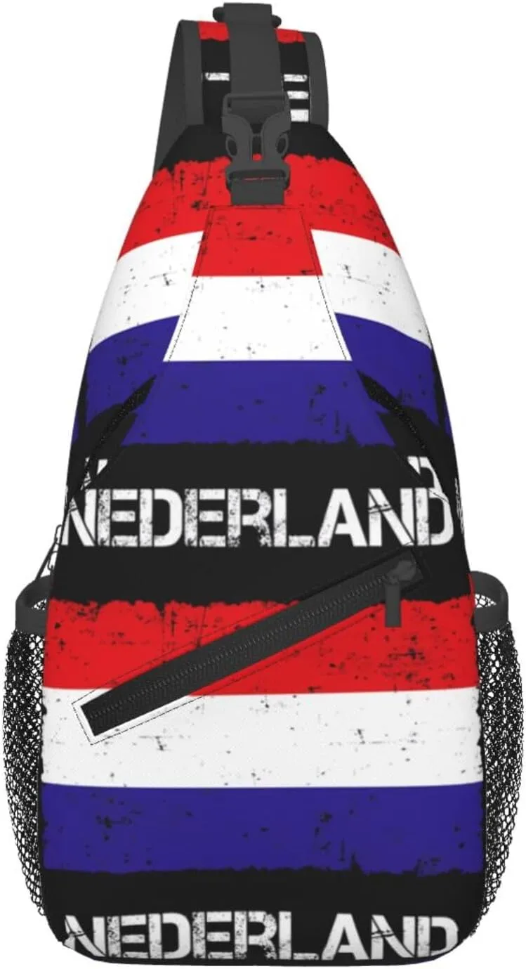 Vintage Netherlands Holland Flag Crossbody Bag Cross Chest Bag Adjustable Sling Backpack Sports Gym Shoulder Bags Travel Cycling Daypack Diagonally Casual Rucksack
