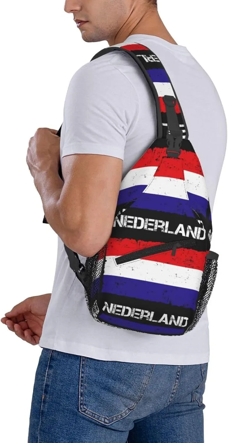 Vintage Netherlands Holland Flag Crossbody Bag Cross Chest Bag Adjustable Sling Backpack Sports Gym Shoulder Bags Travel Cycling Daypack Diagonally Casual Rucksack