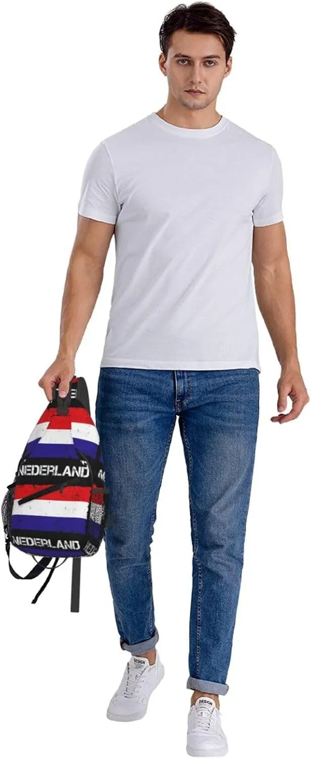 Vintage Netherlands Holland Flag Crossbody Bag Cross Chest Bag Adjustable Sling Backpack Sports Gym Shoulder Bags Travel Cycling Daypack Diagonally Casual Rucksack