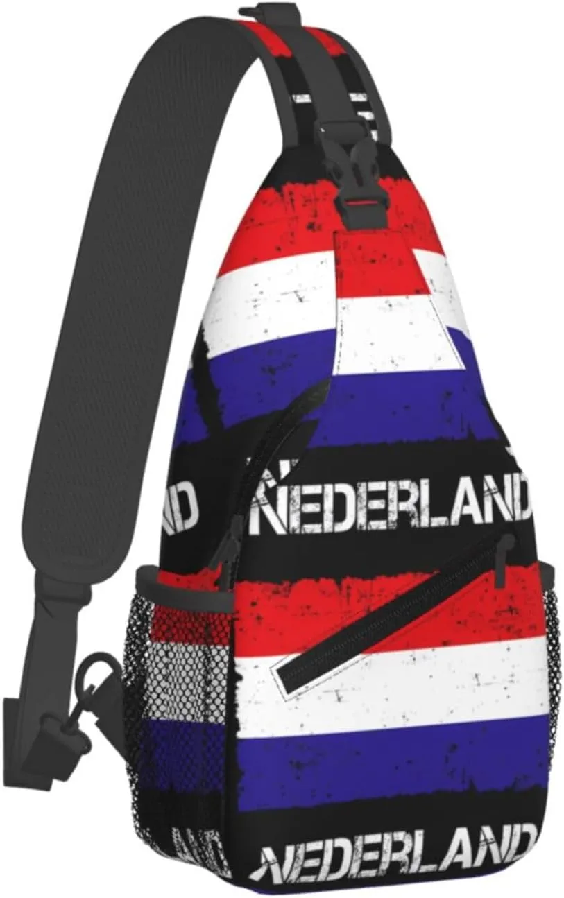 Vintage Netherlands Holland Flag Crossbody Bag Cross Chest Bag Adjustable Sling Backpack Sports Gym Shoulder Bags Travel Cycling Daypack Diagonally Casual Rucksack