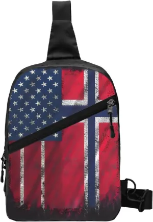 Vintage Norwegian Norway American Flag Crossbody Bag Portable Sling Bags Foldable Chest Daypack Reusable Sports Shoulder Backpack Diagonally Casual Rucksack Travel Bag