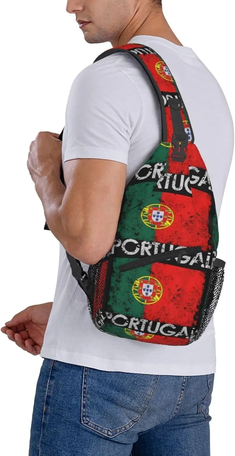 Vintage Portuguese Portugal Flag Sling Bag Adjustable Chest Bags Casual Crossbody Bag Travel Shoulder Backpack