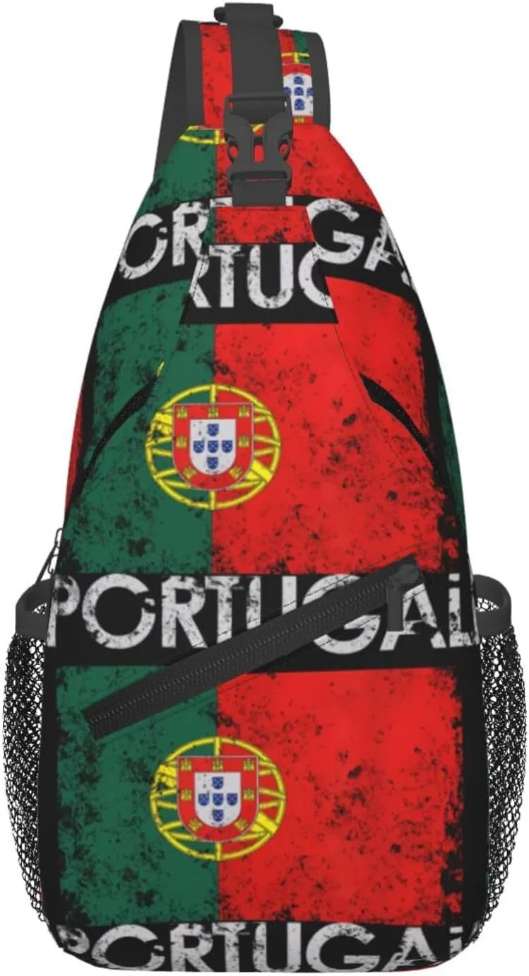Vintage Portuguese Portugal Flag Sling Bag Adjustable Chest Bags Casual Crossbody Bag Travel Shoulder Backpack