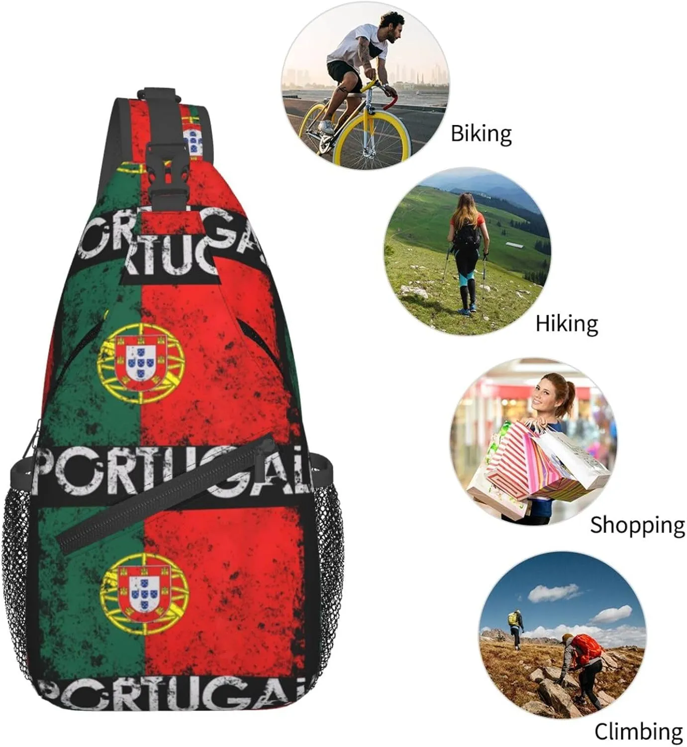 Vintage Portuguese Portugal Flag Sling Bag Adjustable Chest Bags Casual Crossbody Bag Travel Shoulder Backpack