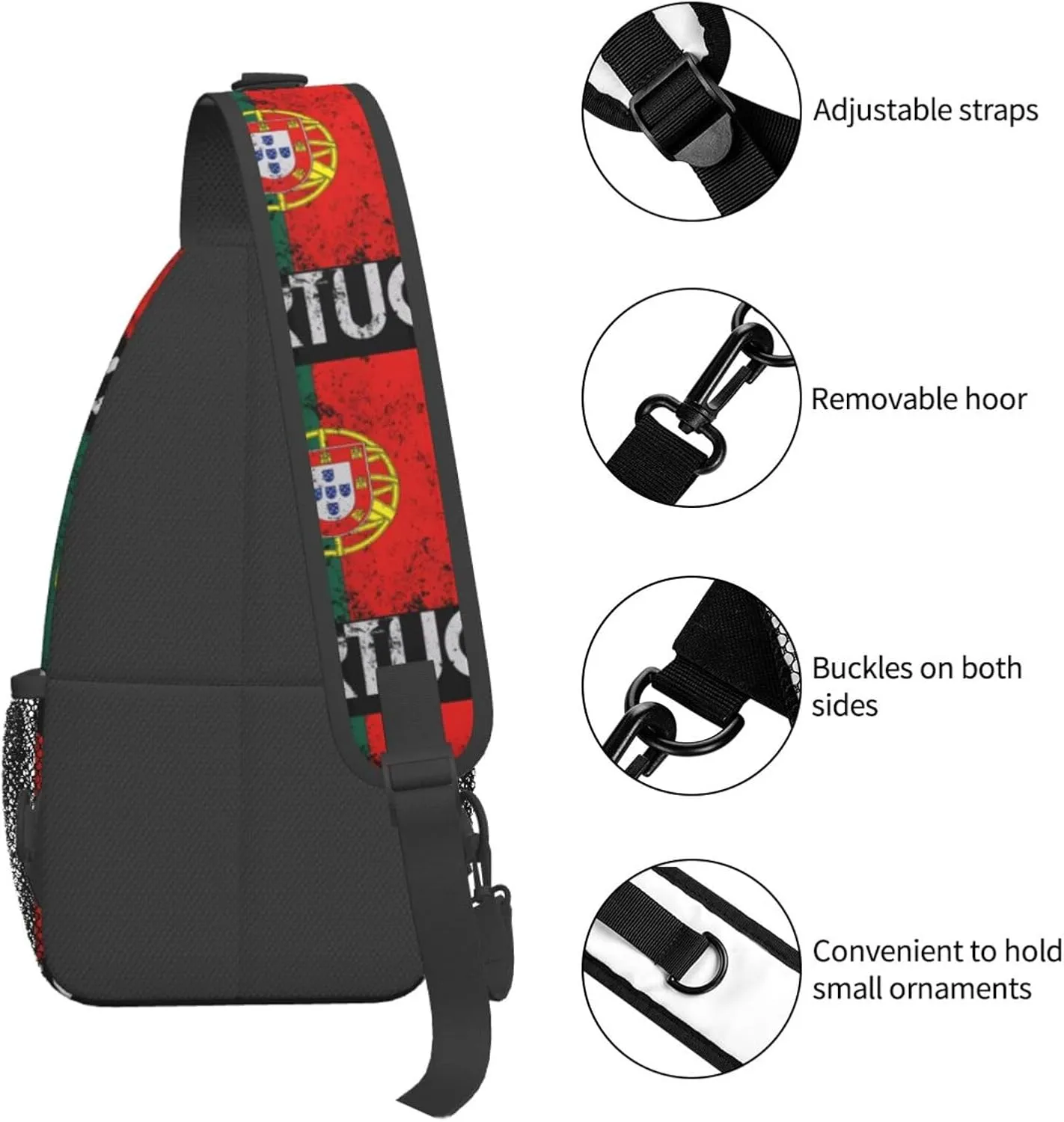 Vintage Portuguese Portugal Flag Sling Bag Adjustable Chest Bags Casual Crossbody Bag Travel Shoulder Backpack