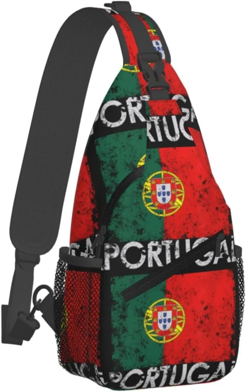 Vintage Portuguese Portugal Flag Sling Bag Adjustable Chest Bags Casual Crossbody Bag Travel Shoulder Backpack