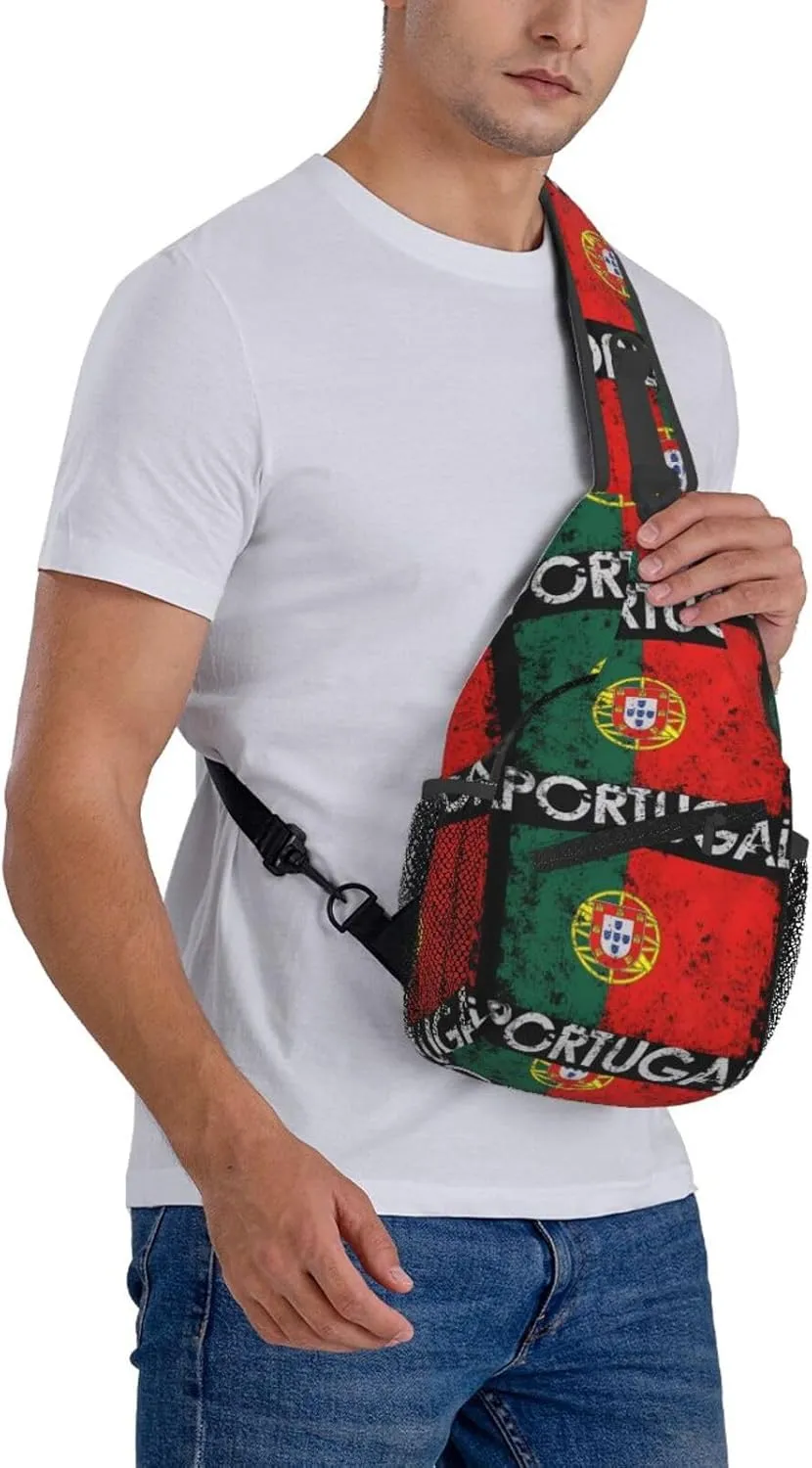 Vintage Portuguese Portugal Flag Sling Bag Adjustable Chest Bags Casual Crossbody Bag Travel Shoulder Backpack