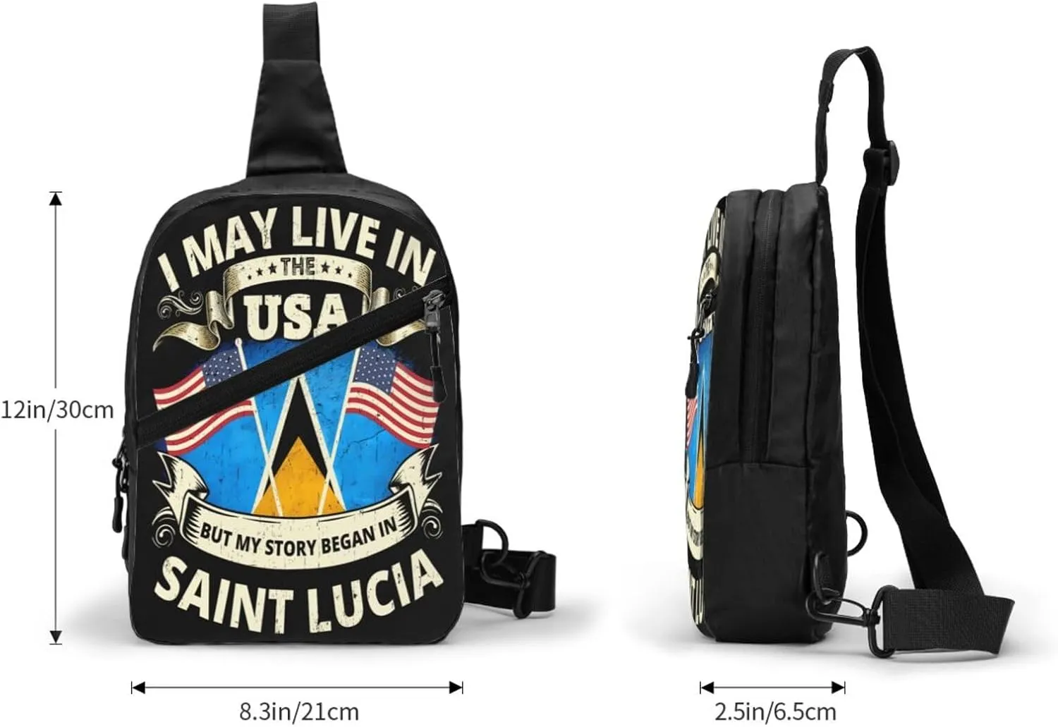 Vintage Saint Lucian Lucia Flags Crossbody Bag Portable Sling Bags Foldable Chest Daypack Reusable Sports Shoulder Backpack Diagonally Casual Rucksack Travel Bag